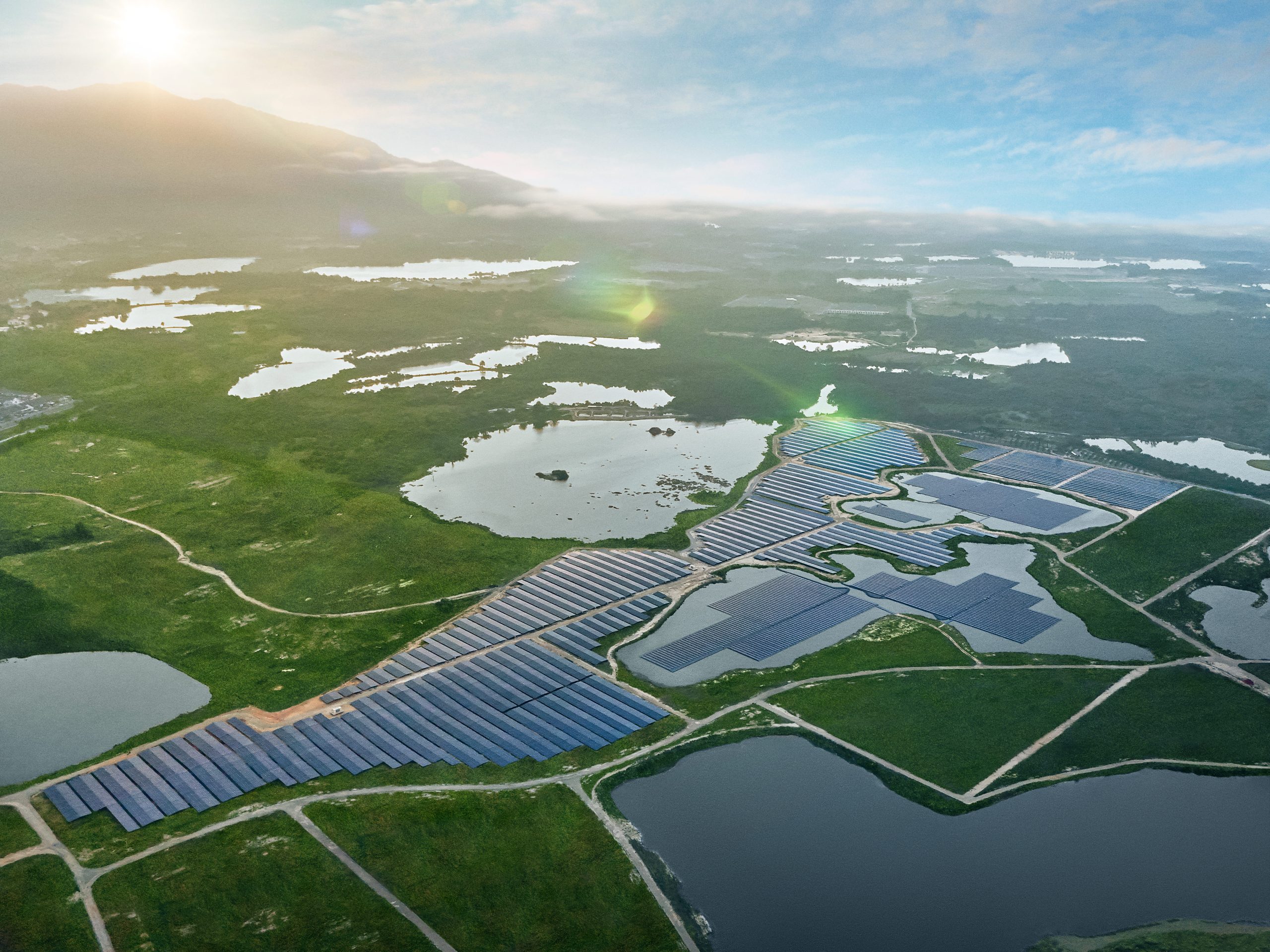Aerial view of the 71 MWp TBSS 2 large-scale solar farm developed by Solarvest