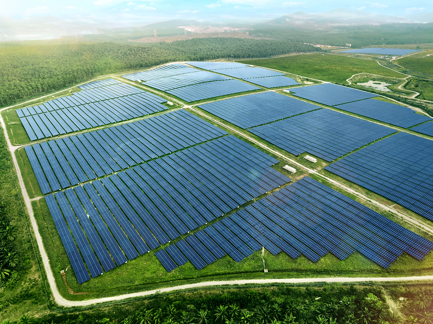Aerial view of the 75 MWp Classic Solar large-scale solar farm developed by Solarvest